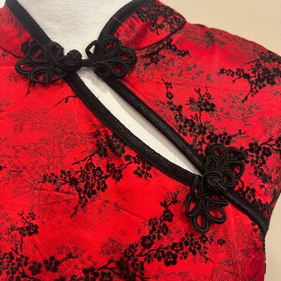 Morbid Threads Vtg Y2K 90s Red Black Cheongsam Qipao Mandarin Dress Mall Goth M - Picture 5 of 12
